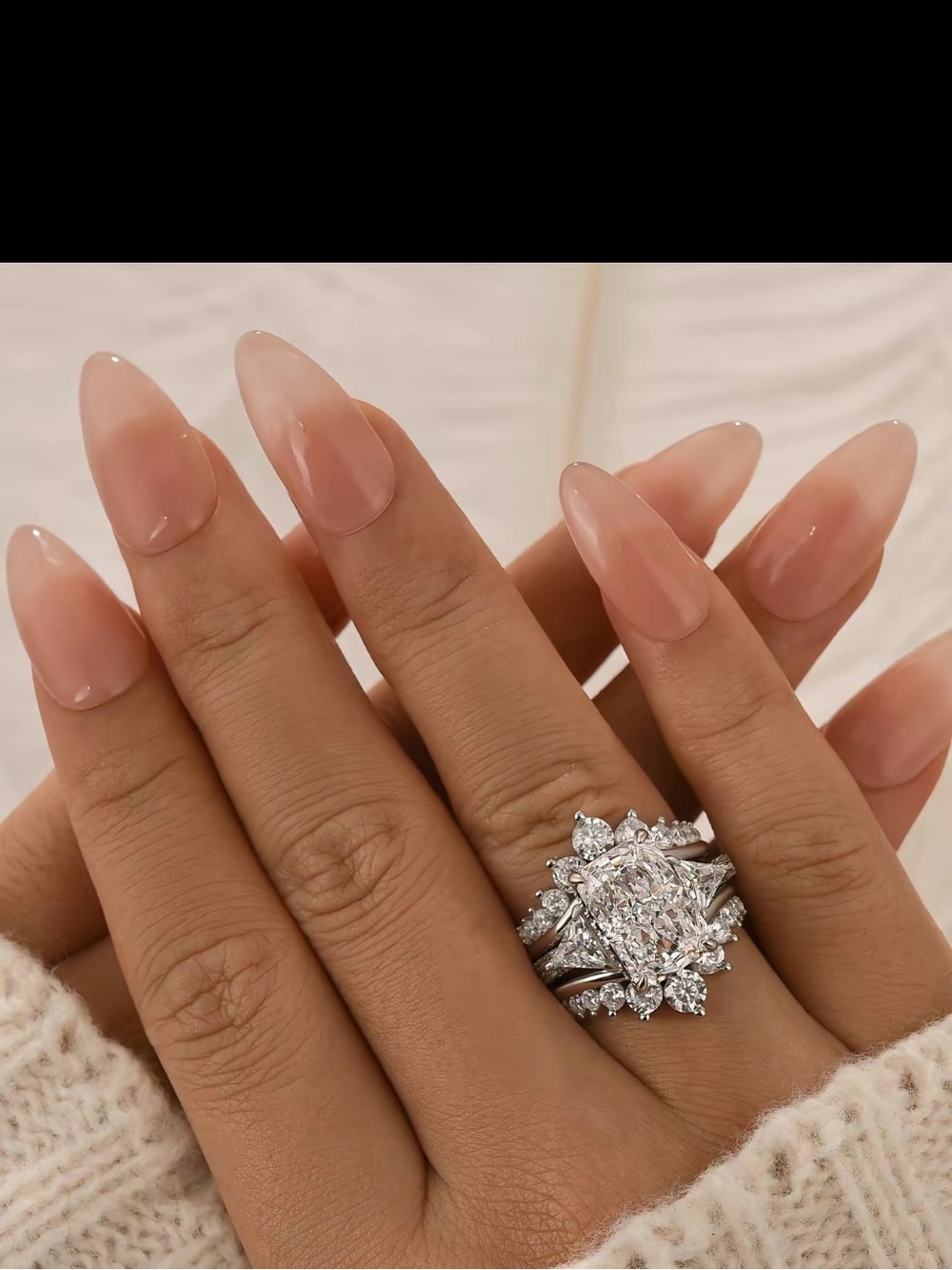 5 karat Diamond-Cut Radiant Halo Cocktail Ring in Silver - Picture 5 of 8